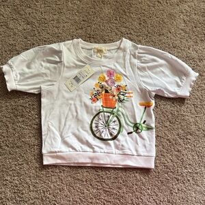 Peek White Tee with Floral Bicycle Design